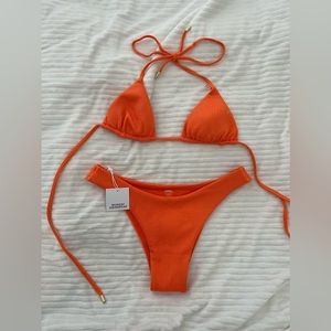 Monday Swimwear Cantaloupe Orange Bikini Swimsuit Swim Top M Palma Byron Bottom